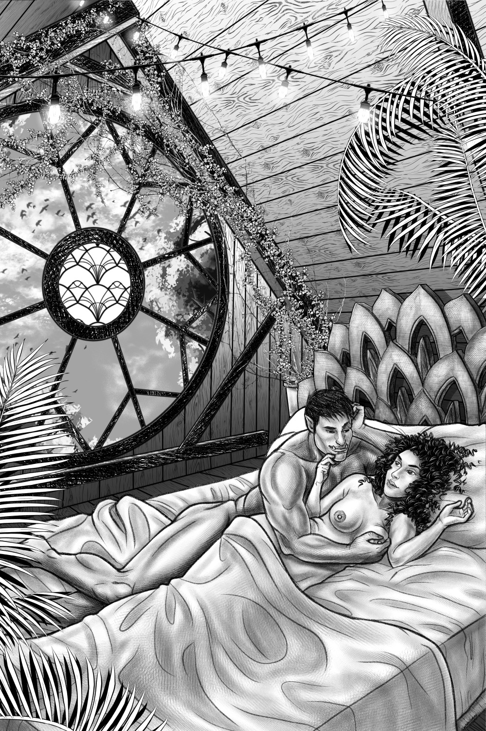 Trish Heinrich - Orc Cuddle no sig SM werewolf and woman cuddling